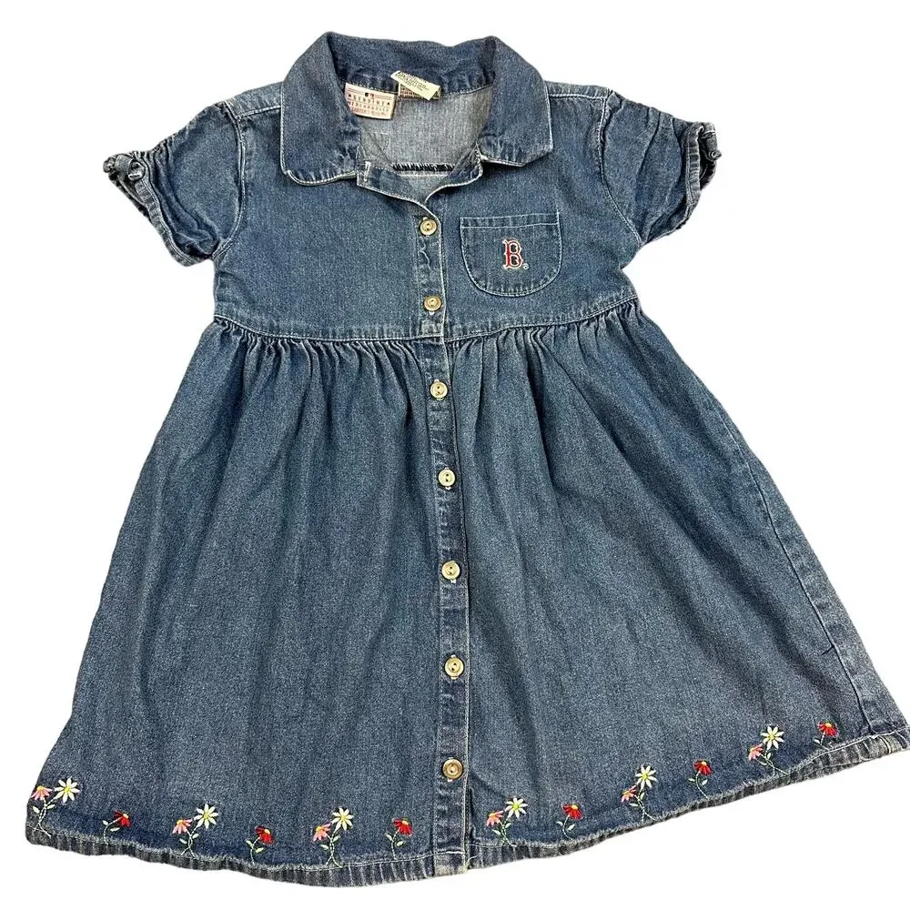 RARE Vintage Carter's MLB Boston Red Sox Denim Shirt Dress Girls Size 6
